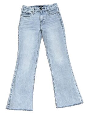 👖👟 EXPRESS Cropped Kick Flare Light Wash Jeans Raw Hem | Women's Sz S (0/2/4)